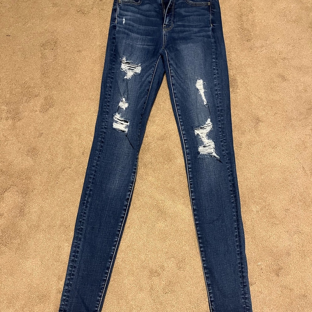 American Eagle Outfitters Distressed Blue Skinny Jeans